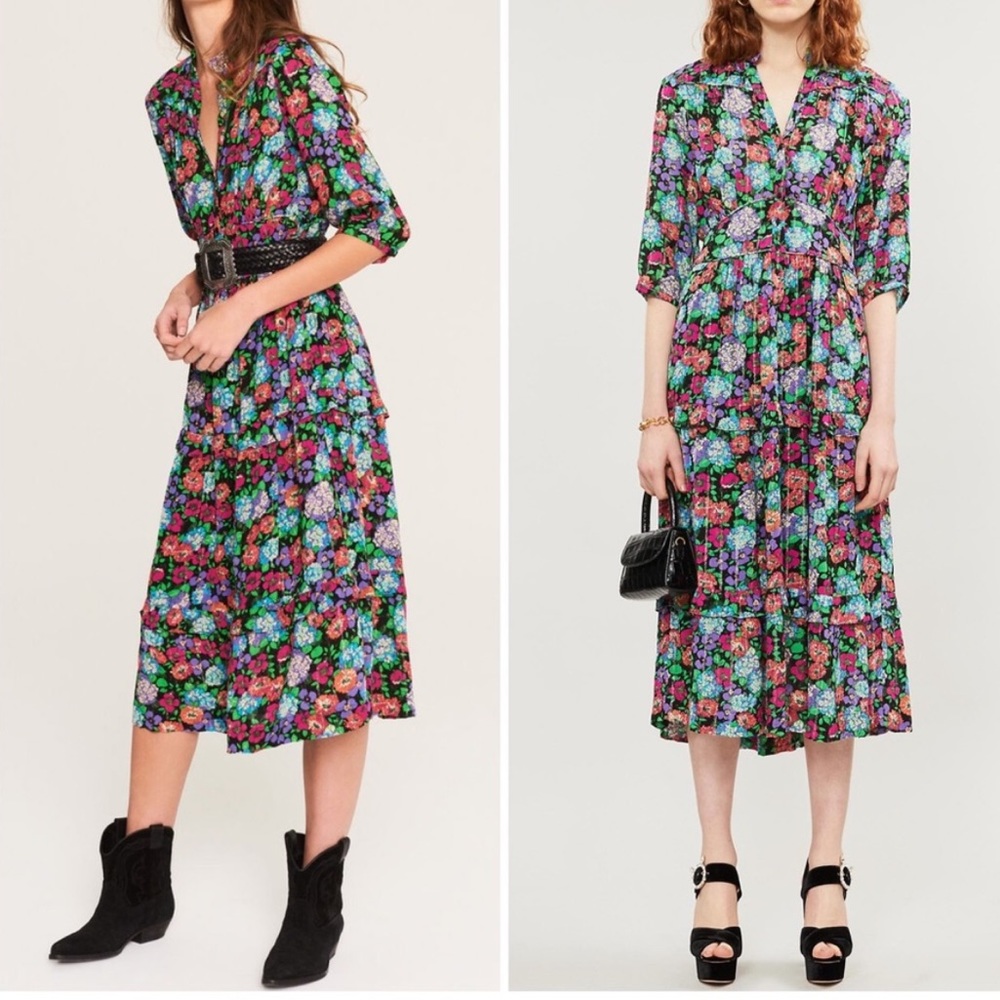 BA&SH Panda Floral Metallic Midi Dress